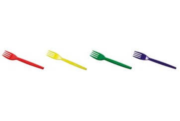Pack de 12 paquetes de 15 Tenedores plástico colores 165 mm.